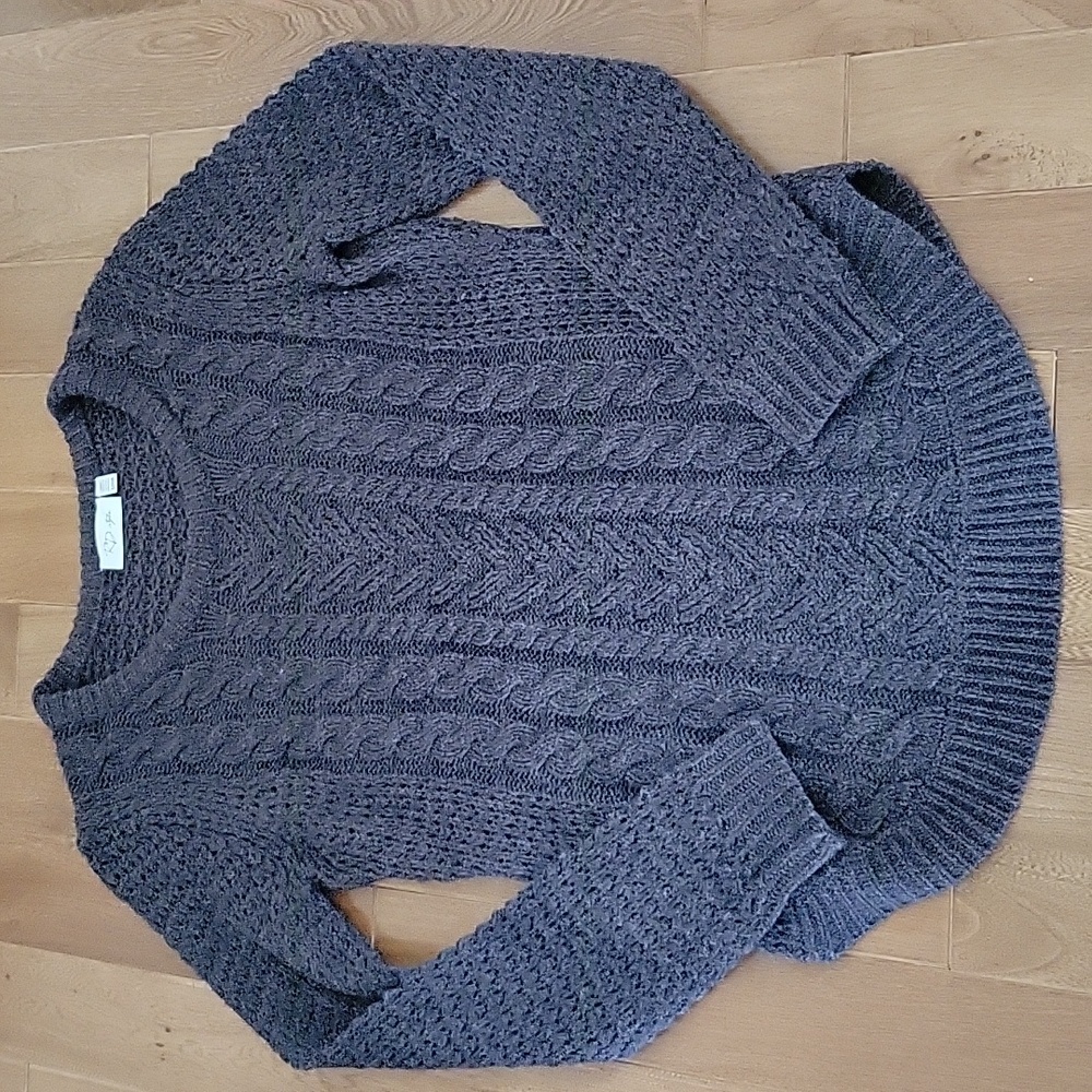 RD Style Long Sleeve Chunky Loose Knit Gray Sweater Round Hem‎ Small